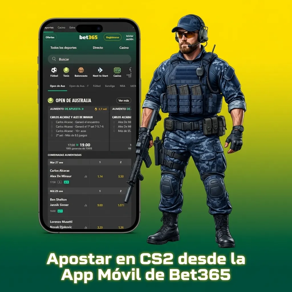Interfaz de la app móvil Bet365 mostrando mercados de apuestas de Counter-Strike 2 con opciones de partidos en vivo