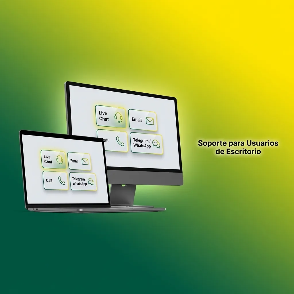 Desktop user support interface showing contact methods including 24/7 live chat, email, help center, and social media options